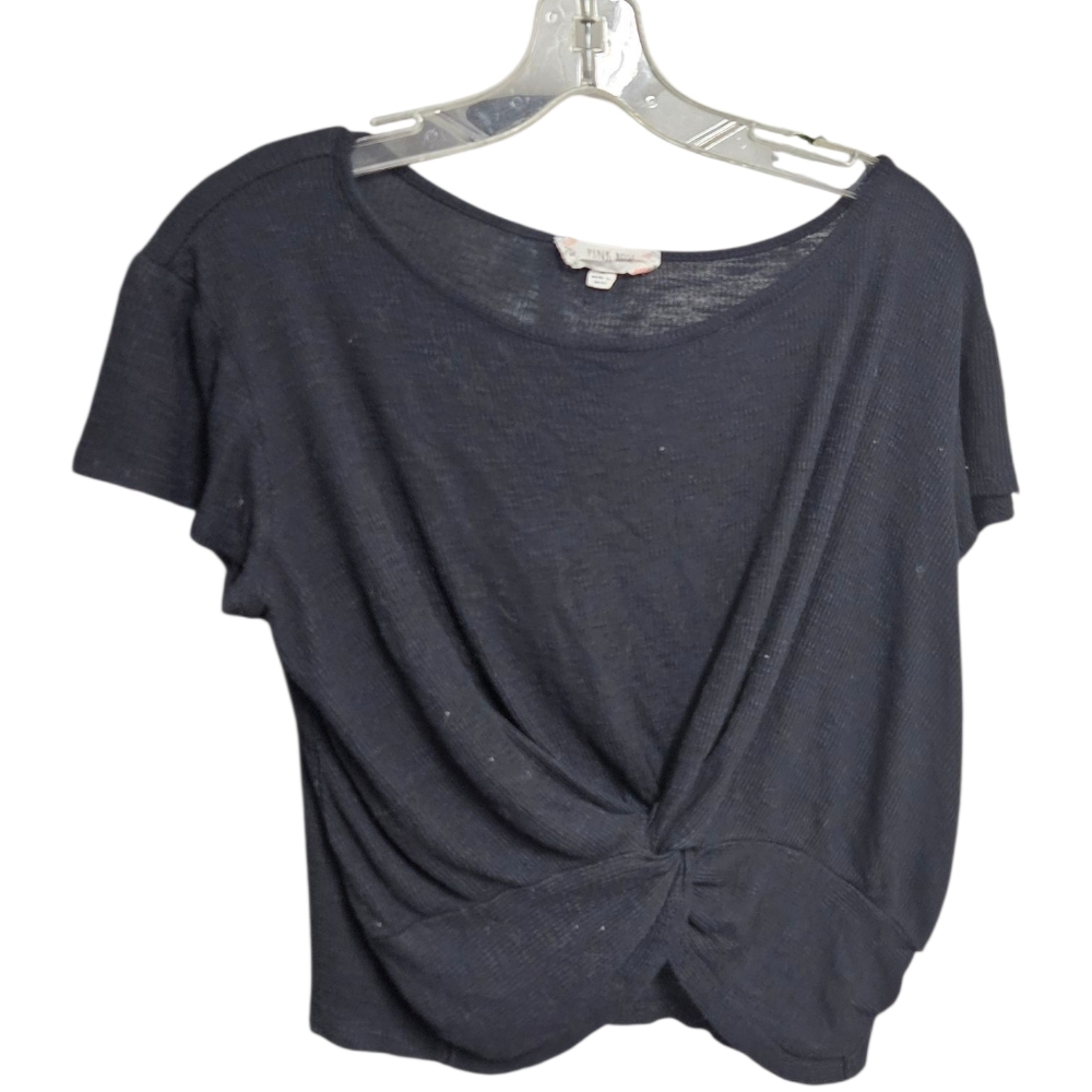 Pink Rose Black Twist-Front Short Sleeve Top – Women’s Size M